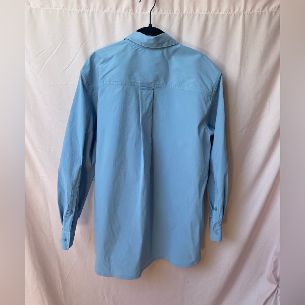 NWT Athleta Oversized Poplin Top Button Up Long Sleeve Heron Blue Women’s Medium - Picture 4 of 13